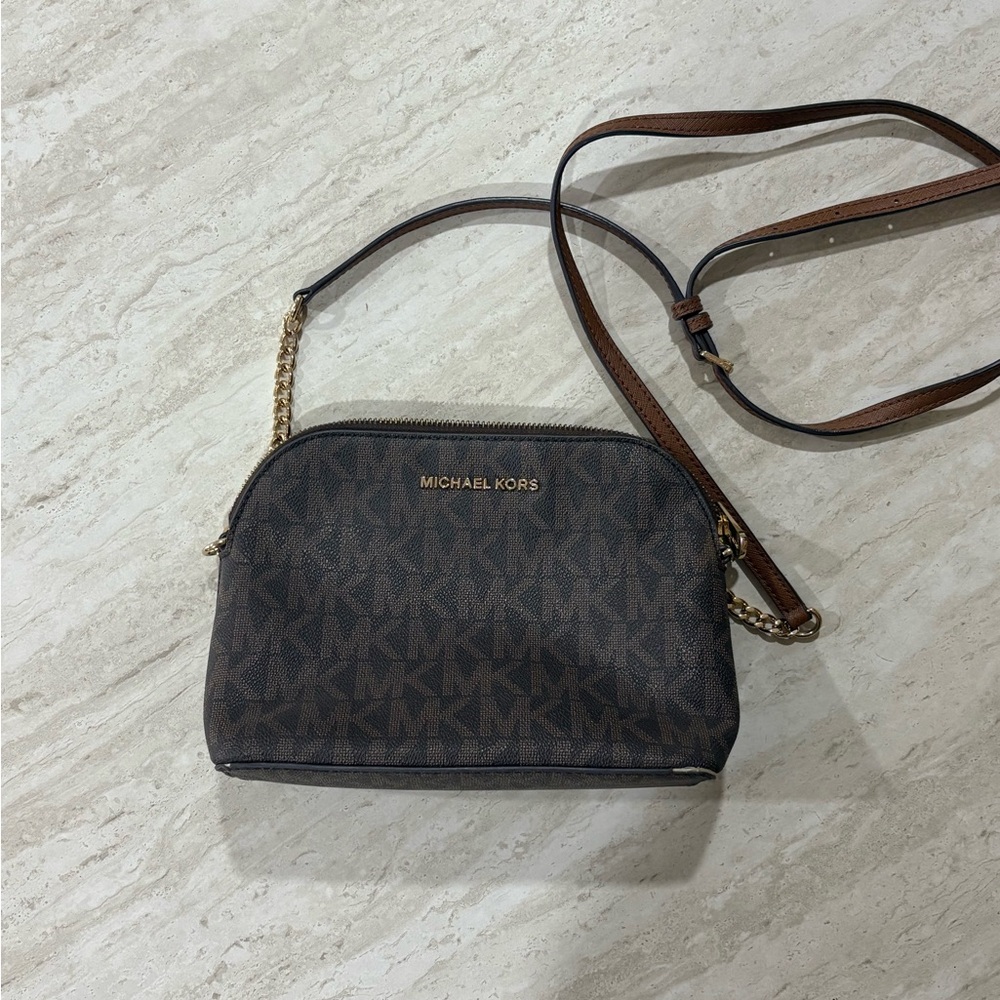 Michael Kors Jet Set Brown MK Logo Crossbody Bag Classic PVC - Picture 2 of 7